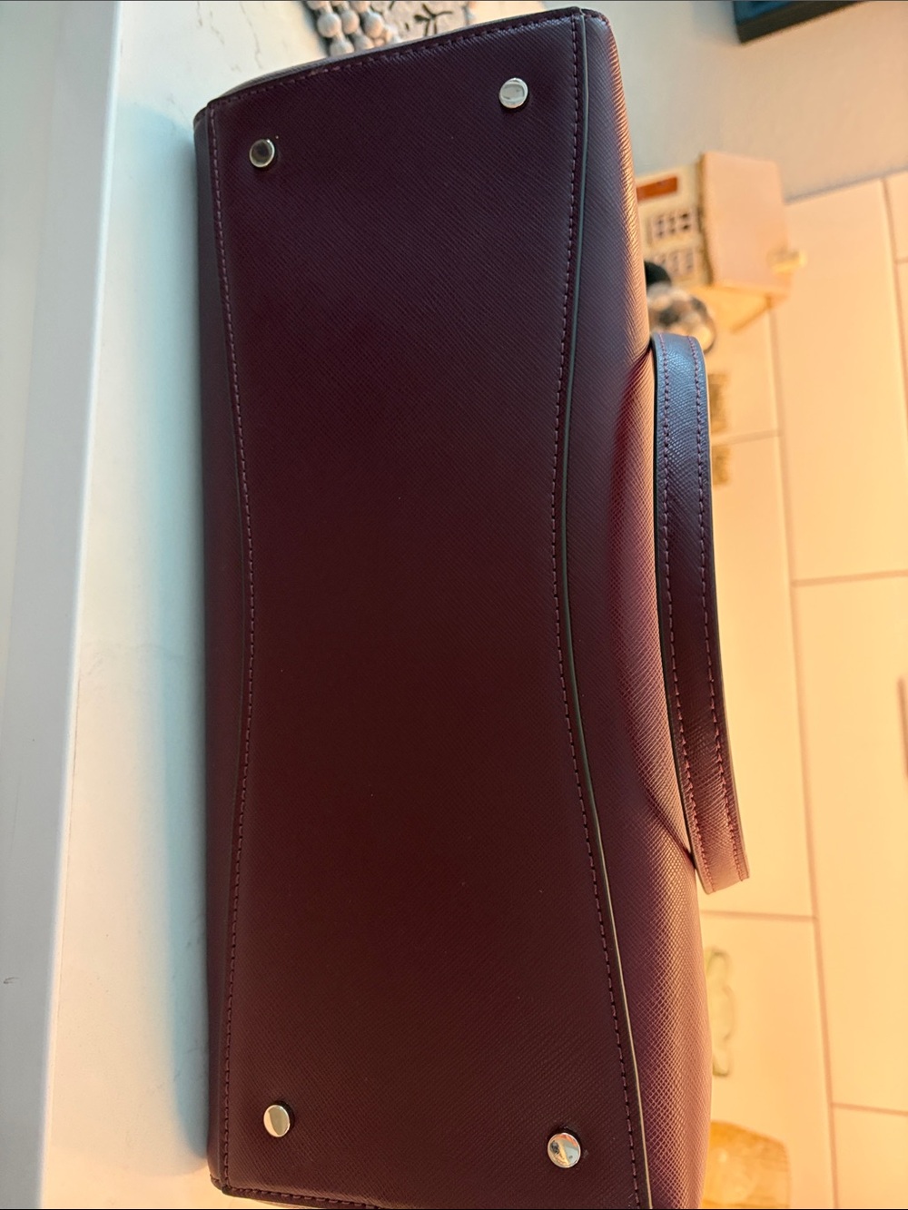 kate spade Burgundy Saffiano Leather Tote with Floral Charm - Picture 6 of 11